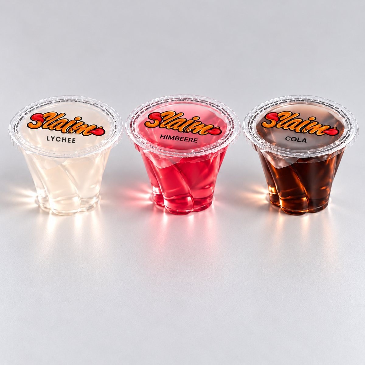 Slaim Jelly Shots – Litschi, Himbeere, Cola